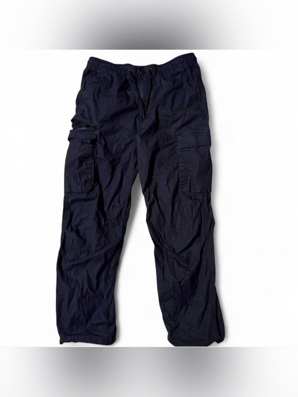 H&M Black Relaxed Fit Cargo Pants with Adjustable Leg Openings and Drawstrings M